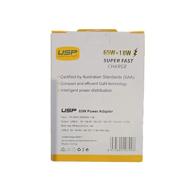 USP 65W Dual Ports PD Super Fast Charger