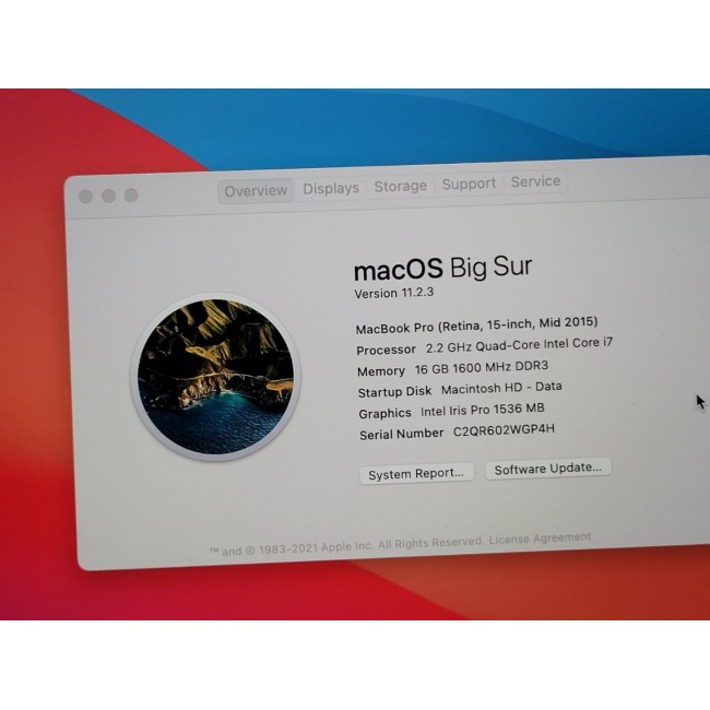 MacBook Pro (Retina, 15-inch, Mid 2015) i7 256GB SSD - Delaminated